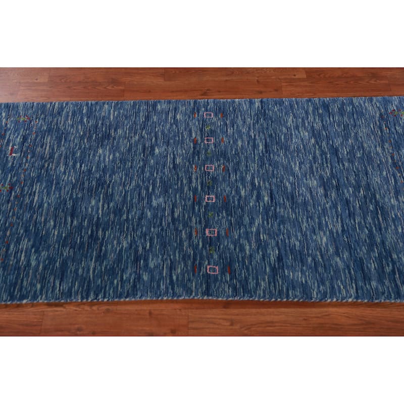 Hand Knotted Oriental 100% Wool Carpet Tribal Tribal Navy Blue & Blues Gabbeh Runner Rug - 9' 9'' X 2' 7''