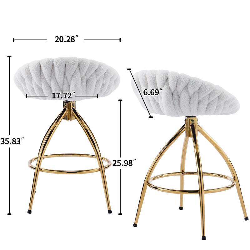 Set of 2 White Teddy Velvet Swivel Bar Stools with Cushioned Seat for Kitchen or Dining Room - 20.28" x 20.28" x 35.83"