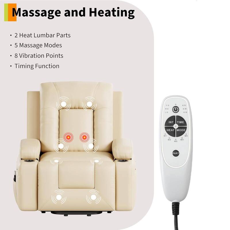 Adjustable Electric Heat and Massage Power Recliner Chair, Single Sofa