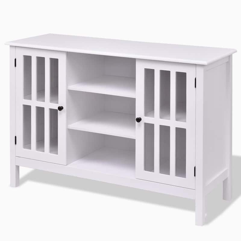 White Wood 43-inch TV Stand with Glass Panel Doors - 43" x 16" x 30" (L x W x H)
