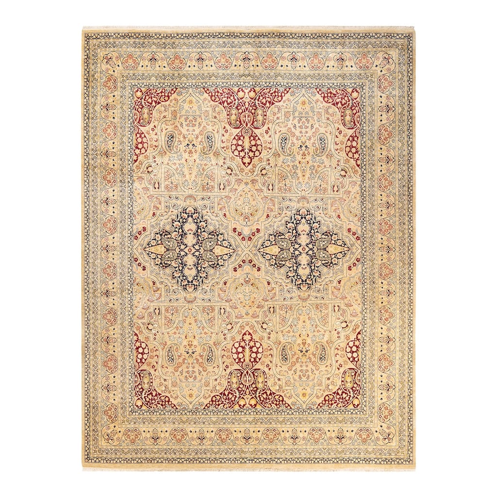 Overton Hand Knotted Wool Vintage Inspired Traditional Mogul Ivory Area Rug - 8' 0" x 10' 5"