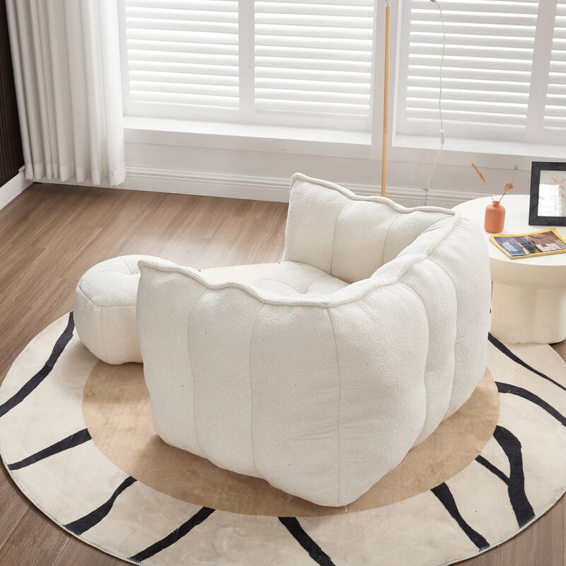 Extra-Large Chenille Bean Bag Chair with Footstool, Comfy Bean Bag Sofa for Adults, High Resilient Foam Square Lazy Sofa
