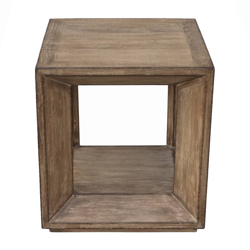 22 in. Antique Brown Square Wood End Table, Sturdy Build End Side Table for Living Rooms