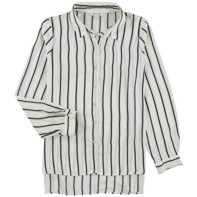 Spense Womens Two Toned Striped Button Down Blouse, White, Large
