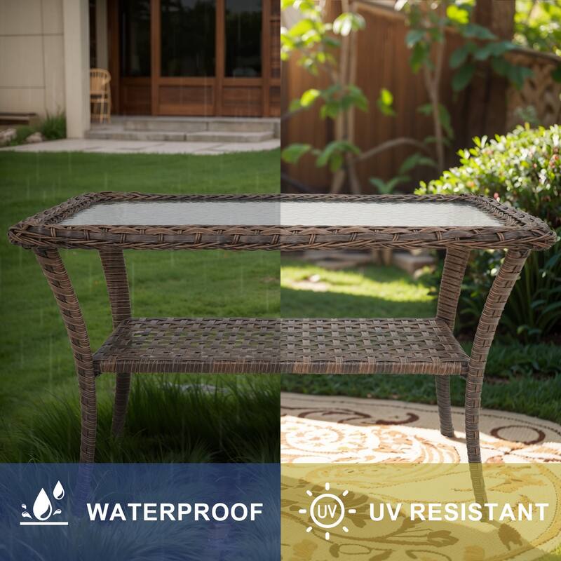 2 Seater Wicker Glider Sofa with Rattan Table - Brown