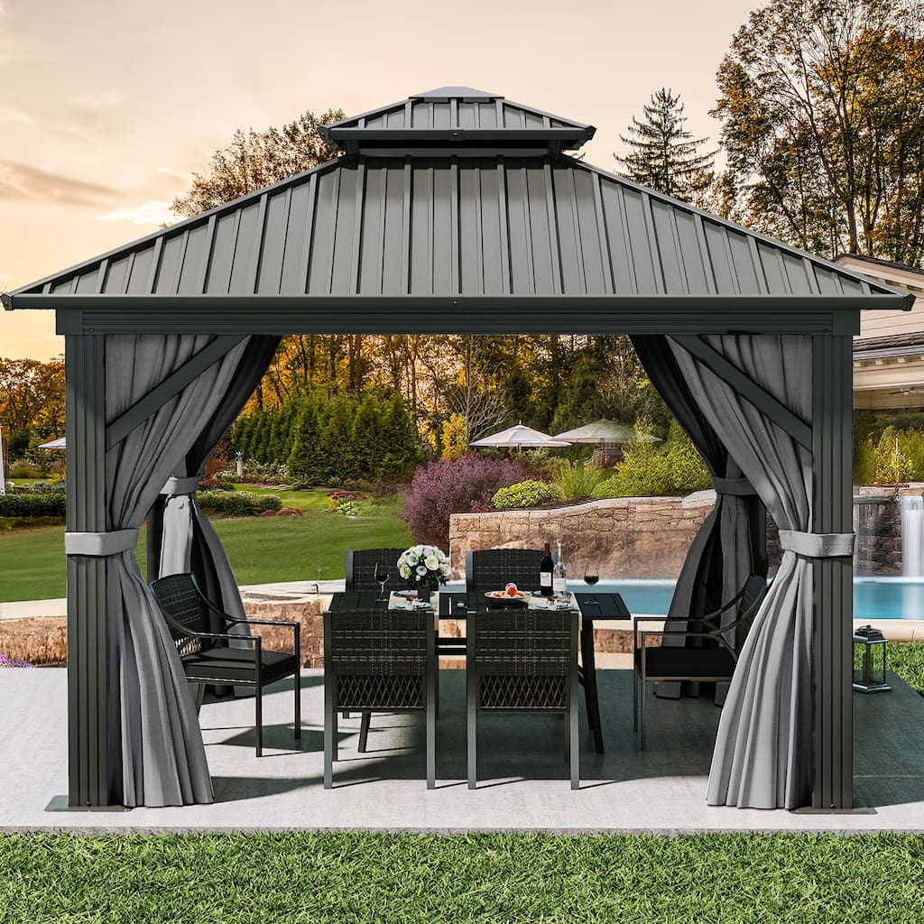 10x10ft Outdoor Gazebo with Netting and Curtains