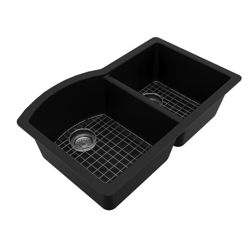 Karran Undermount Quartz 32 in. 60/40 Double Bowl Kitchen Sink Kit