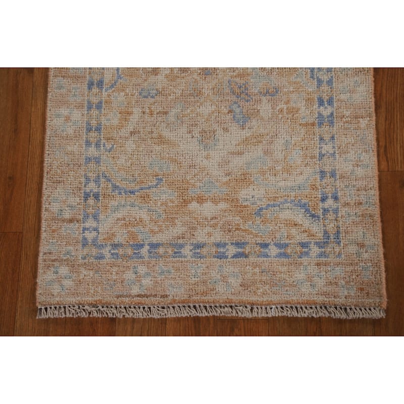 Vegetable Dye Oushak Turkish Oriental Wool Rug Handmade Foyer Carpet - 1'10" x 3'9"