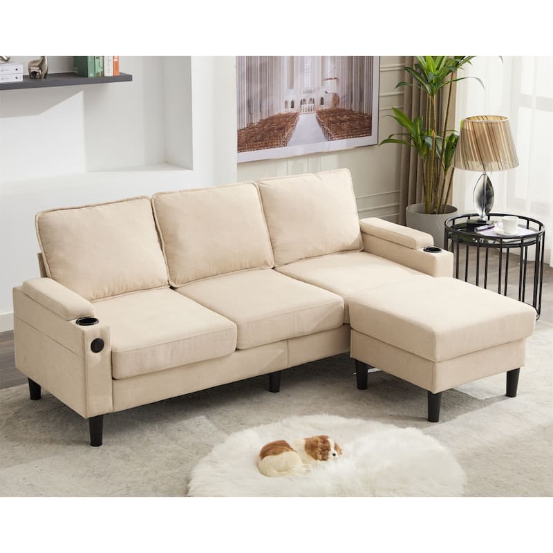 L-Shaped Fabric Sectional Sofa with Storage Ottoman and USB Port