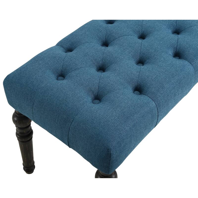 Blue Button Tufted Upholstered Bench, Upholstered Dining Chairs, Dining Table and Chairs Set with Rectangular Table