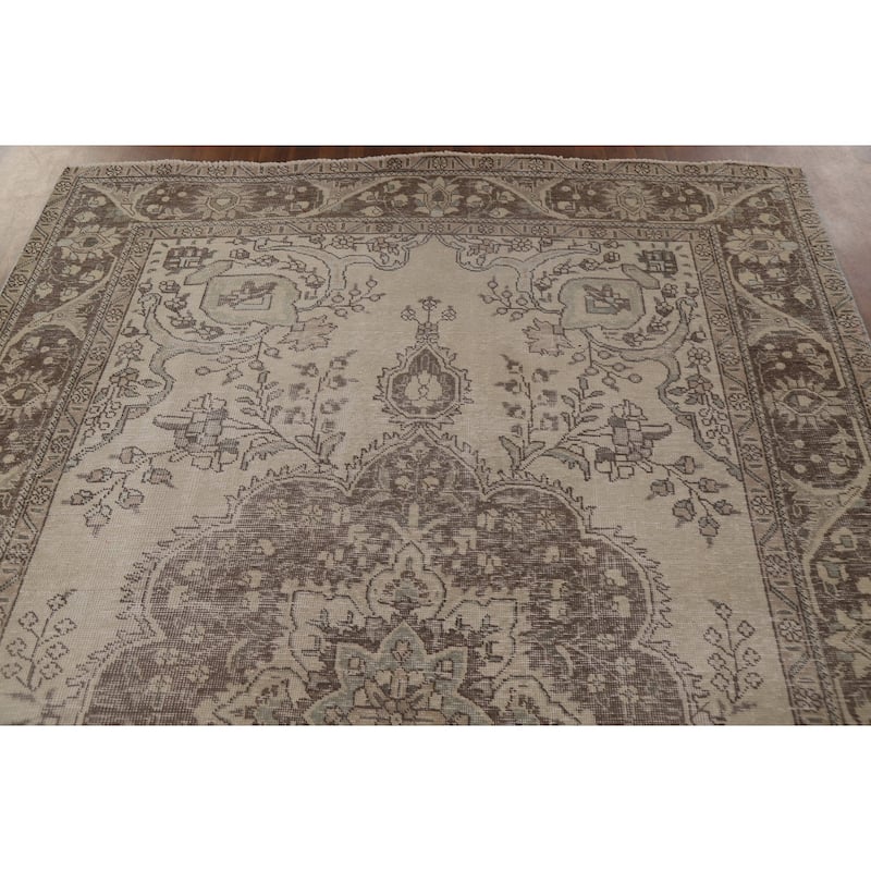 Antique Distressed Tabriz Persian Rug Handmade Wool Carpet - 6'5" x 9'3"