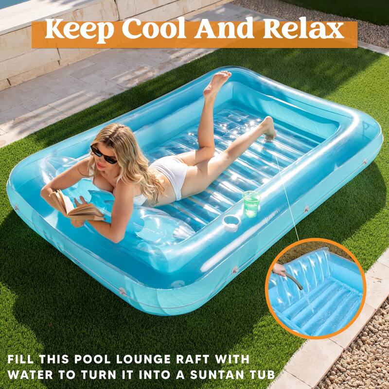 Inflatable Tanning Pool Lounge Float,85"x57"Extra Large Sun Tan Tub Adult Floats Raft for Sunbathing Suntan Blow up Lounger Bed