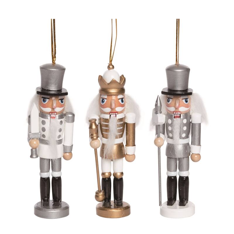 Transpac Wooden Glam Nutcracker Ornament Set of 3 Christmas Home Decorations