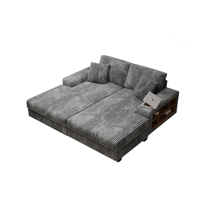 79.5" Corduroy Sectional Sofa Sleeper Sofa, Convertible Double Chaise Lounges Couch