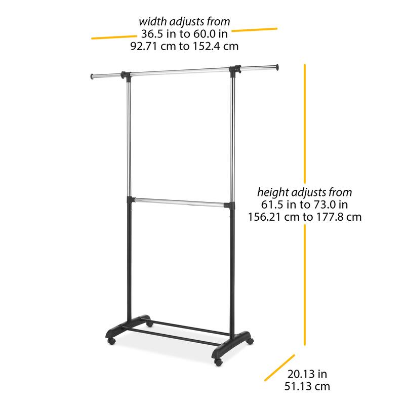 Whitmor Adjustable 2-Rod Garment Rack - Rolling Clothes Organizer