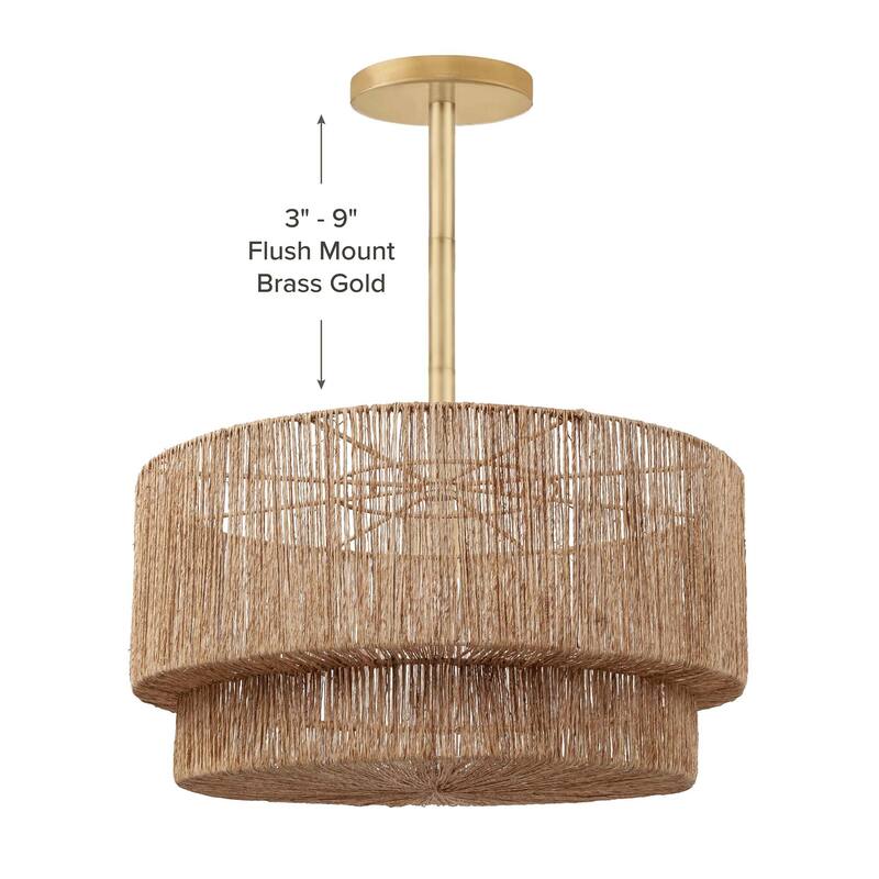 Luminous Rattan Pendant Light - Natural Drum Handwoven Light Fixture For Modern, Transitional, Farmhouse, Boho Room Décor. - 32" - 48" Gold Chain Hardwire
