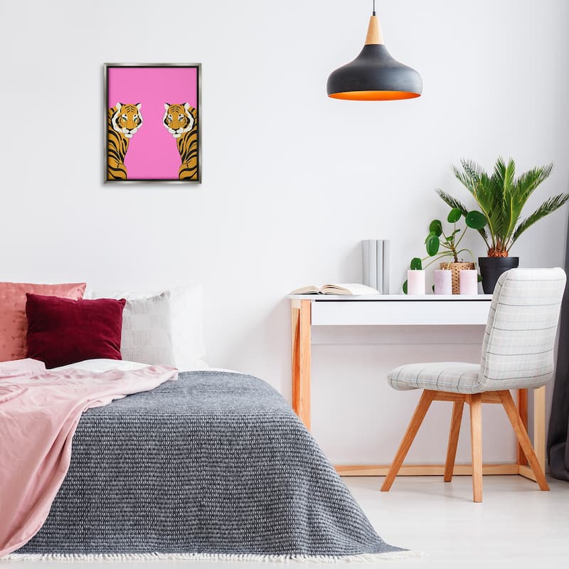 Stupell Bold Mirrored Tigers on Pink Framed Floater Canvas Wall Art Design By House of Lulu