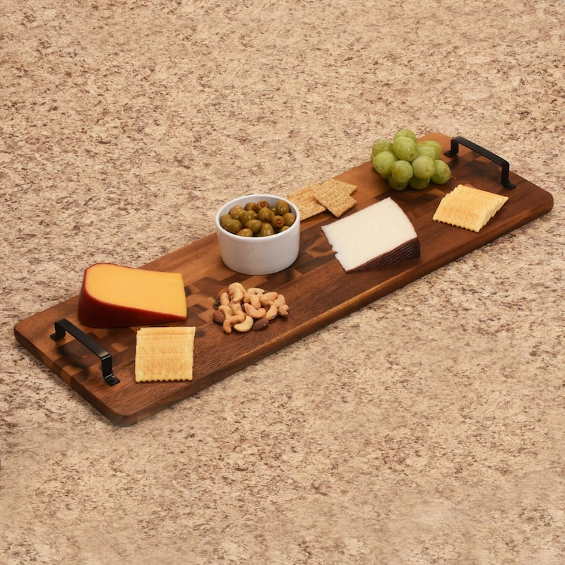 Wood Tray w/ Metal Handle - Long - 7" x 23"