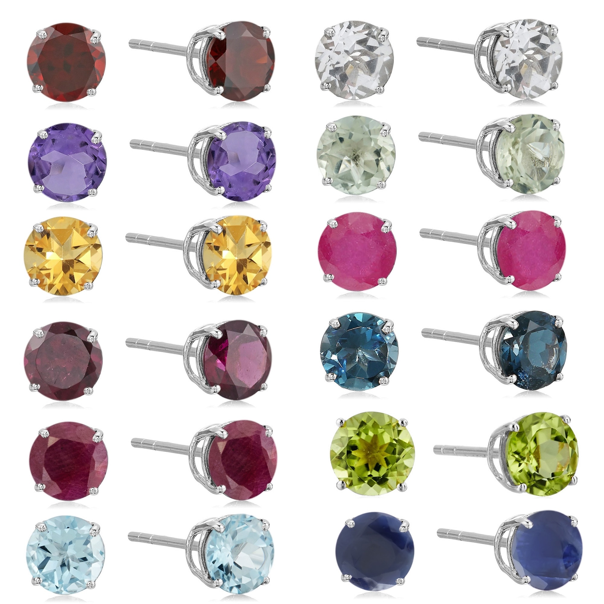 Pinctore Sterling Silver Round 6mm Gemstone Birthstone Stud Earrings