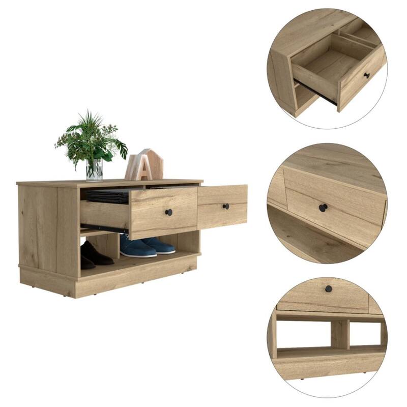 Shoe Cabinet Storage Bench Storage Bench with Open Shelves and Drawers - 35.8"W X 17.9"D X 19.9"H