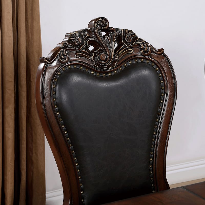 Furniture of America Eugene Traditional Solid Wood Dining Side Chairs with Nailhead Trim and Cabriole Legs (Set of 2)