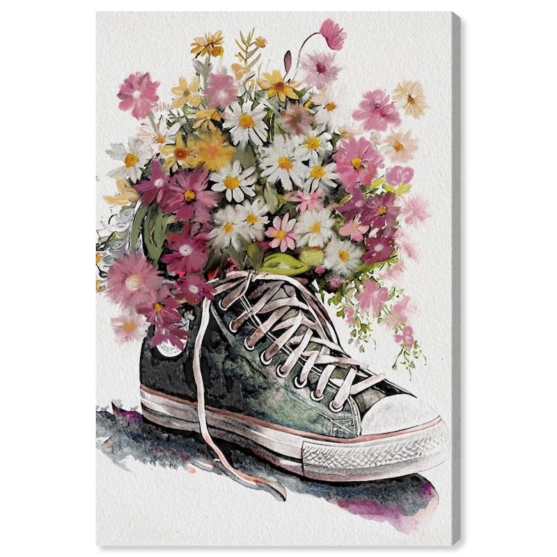 Wynwood Studio Fashion and Glam Chucks and Flowers Pink and Modern & Contemporary Wall Art Canvas Print