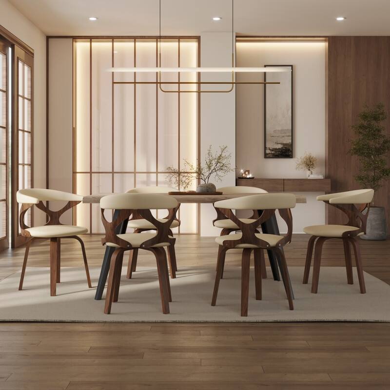 Klyne Mid-Century Leather Dining Chair with Solid Poplar Wood Frame Accent Chair with Swivel Base (Set of 2)