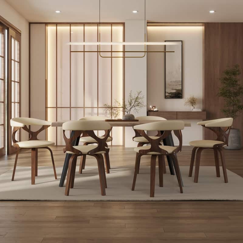 Klyne Leather Dining Chair with Poplar Wood Frame - Mid-Century Wooden Accent Chair with Swivel Base Set of 2