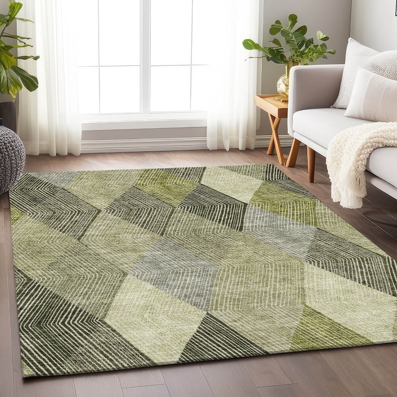 Premium Washable Super Soft Modern Fusion Mayfield Rug - Olive - 5' x 7'6"