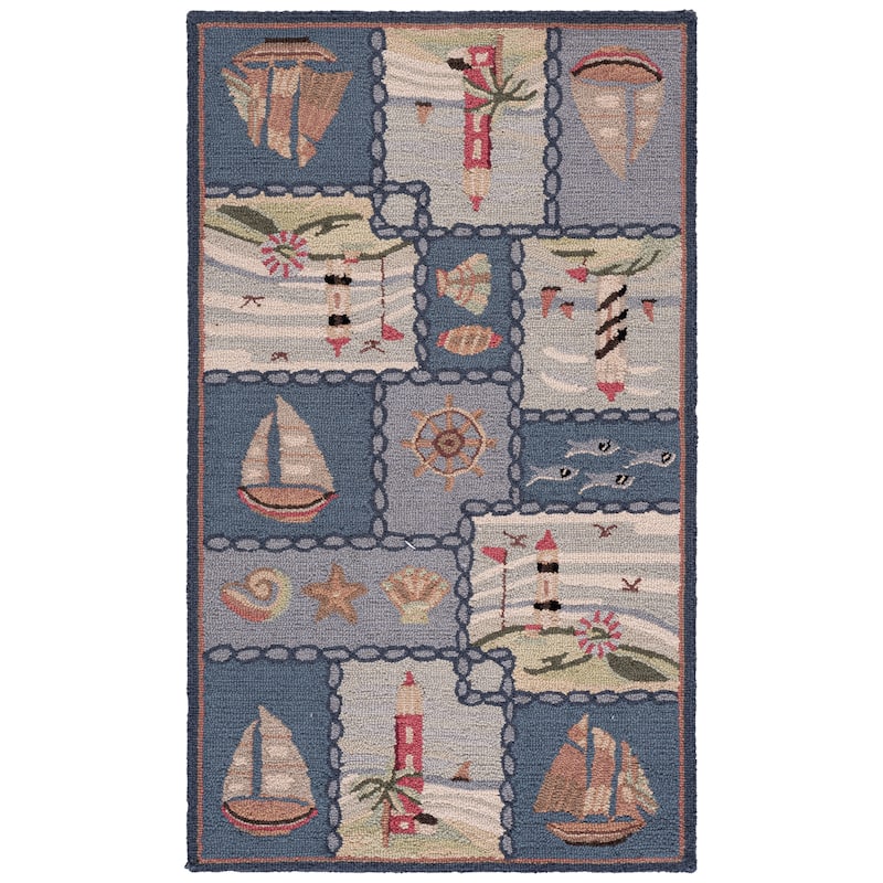 SAFAVIEH Handmade Chelsea Laurenzia French Country Nautical Wool Rug - 3'9" x 5'9" - Blue