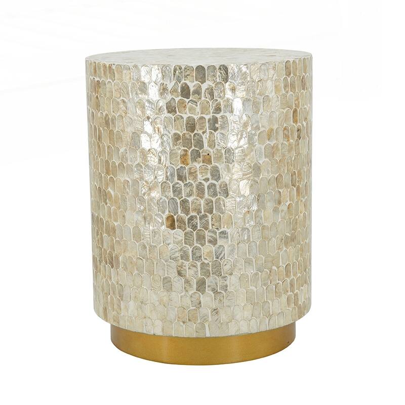 Cylindrical Accent Stool with Gold and Black Capiz Shell Finish