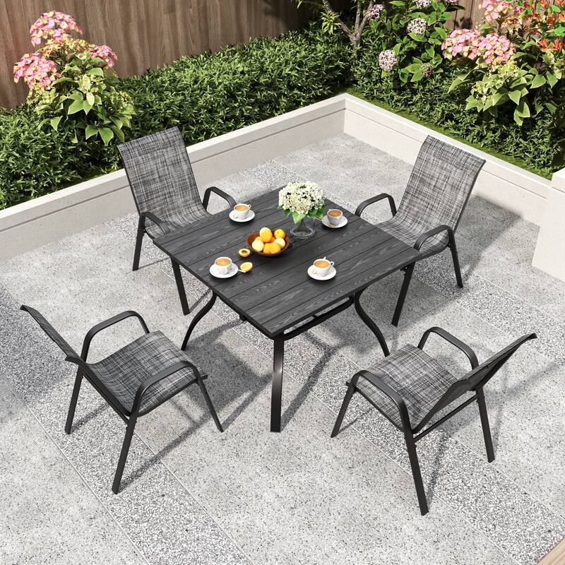 Outdoor Dining Chair 4-Piece Set - Wide Seat 350 lbs Capacity - Waterproof & Rust-Resistant Teslin Fabric Metal Frame