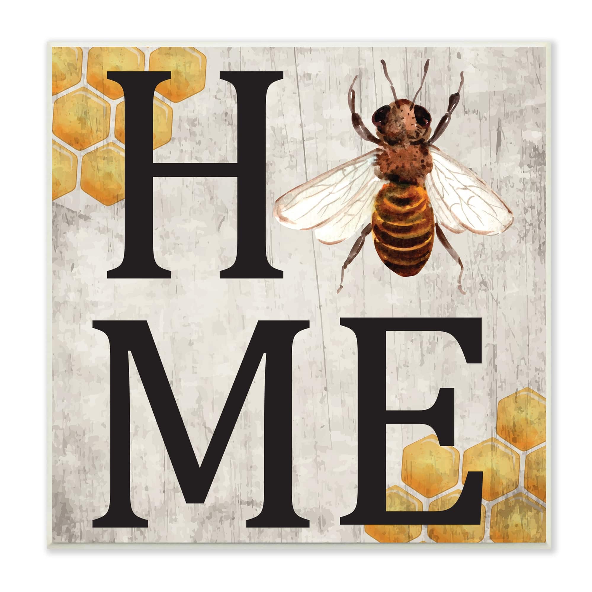 Stupell Home Sign Bee Typography Yellow Farm Honey Comb Wood Wall Art ...