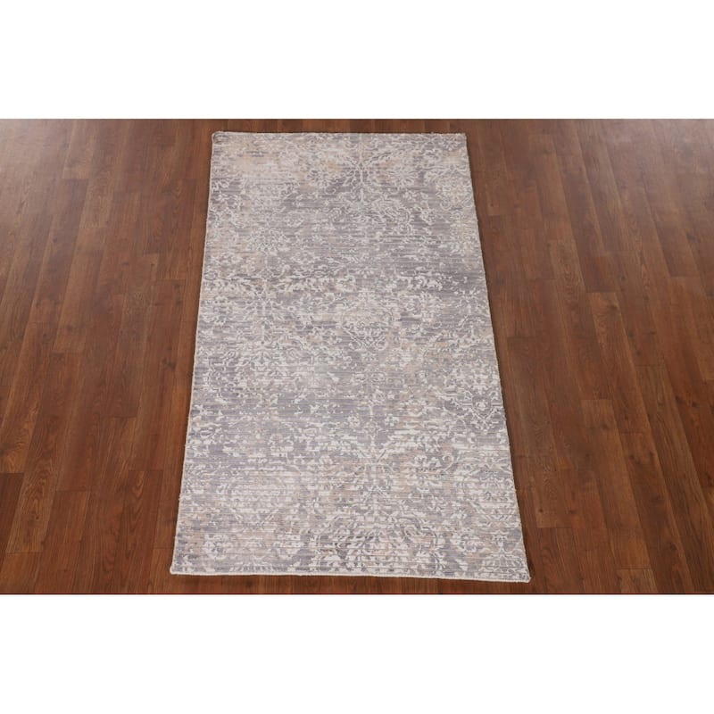 Beige Striped Abstract Oriental Accent Rug Handmade Wool Carpet - 2'9"x 4'10"