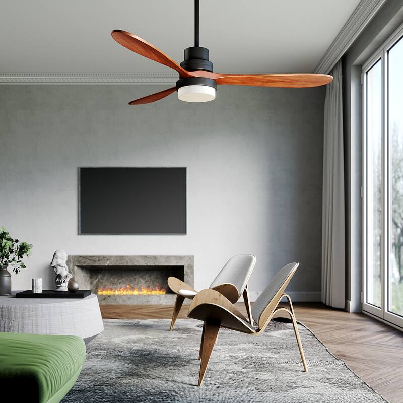 Elegant 52'' Ceiling Fan 3 Blades Solid Wood Reversible with Remote