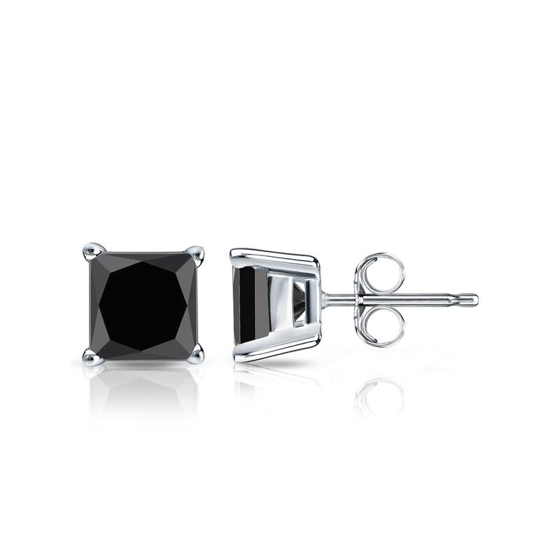 Auriya 14k Gold 1ctw Princess-cut Black Diamond Stud Earrings