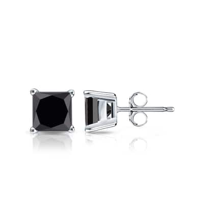 Auriya 14k Gold 1ctw Princess-cut Black Diamond Stud Earrings
