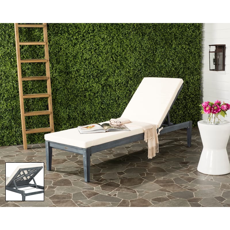 SAFAVIEH Outdoor Kicki Chaise Lounge Chair - 24Wx74Dx15H - Ash Grey