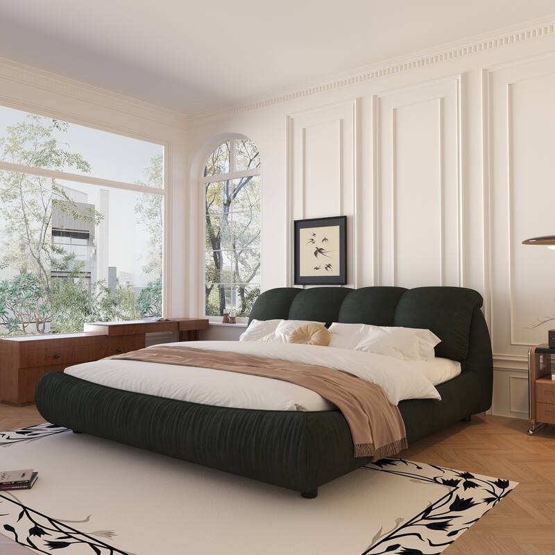 Sturdy King Size Upholstered Bed Frame with Elegant Headboard and Solid Wood Construction.