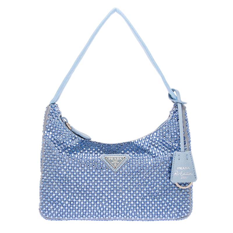 Prada Re-Edition Satin Mini Bag with Crystals - Light Blue