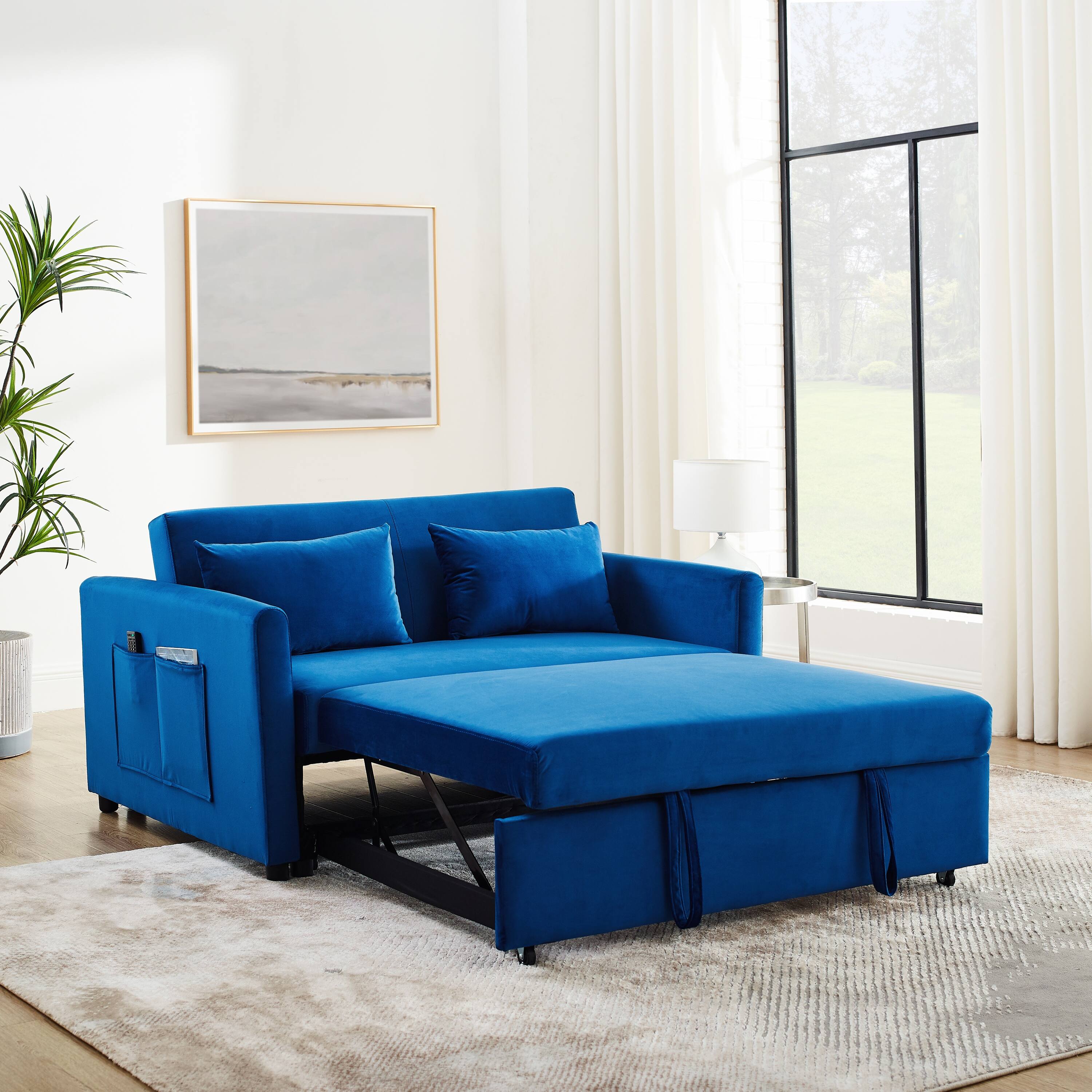 Convertible Sofa Bed, 3-in-1 Multi-Functional Velvet Sleeper Couch Pull ...