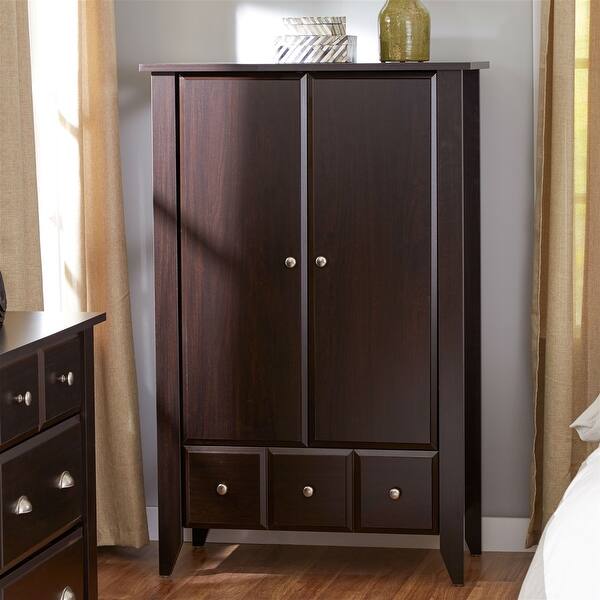 Shop Bedroom Wardrobe Armoire Cabinet In Dark Brown Mocha Wood Finish Overstock 29083765
