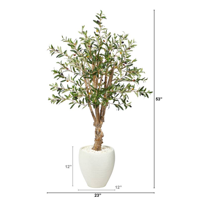 53" Olive Artificial Tree in White Planter - 13"