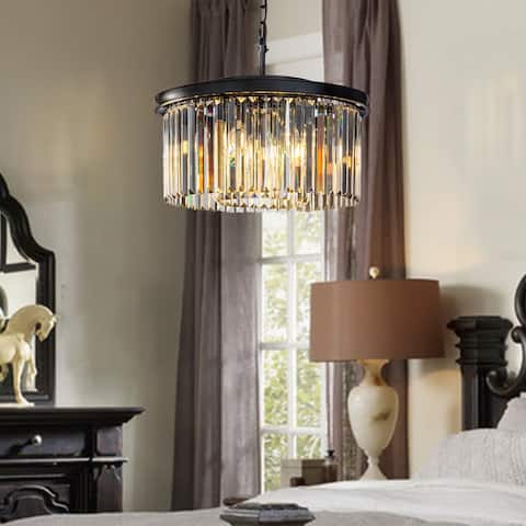9-Lights Modern 20" Matte Black 2-Tier Round Fringe Crystal Chandelier