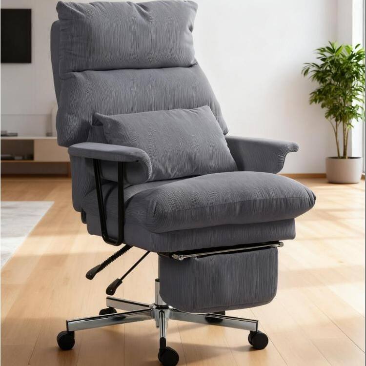 Overstuffed Office Chair with Lumbar Support and Footrest Reclining Swivel