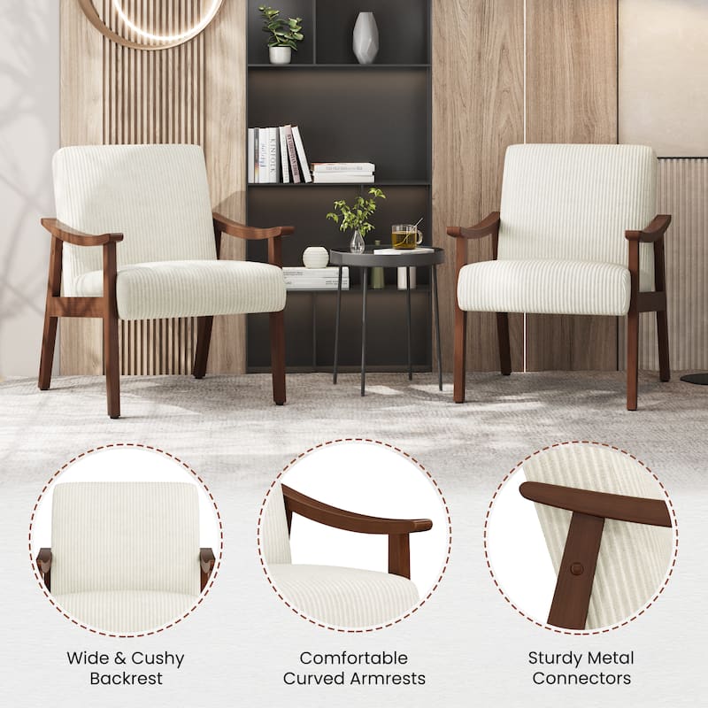 Yaheetech Mid-Century Upholstered Corduroy Fabric Armchair for Living Room, Bedroom