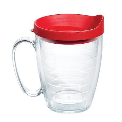 Tervis Clear & Colorful Lidded Made in USA Double Walled Insulated Travel Tumbler, Red Lid - 16oz Mug