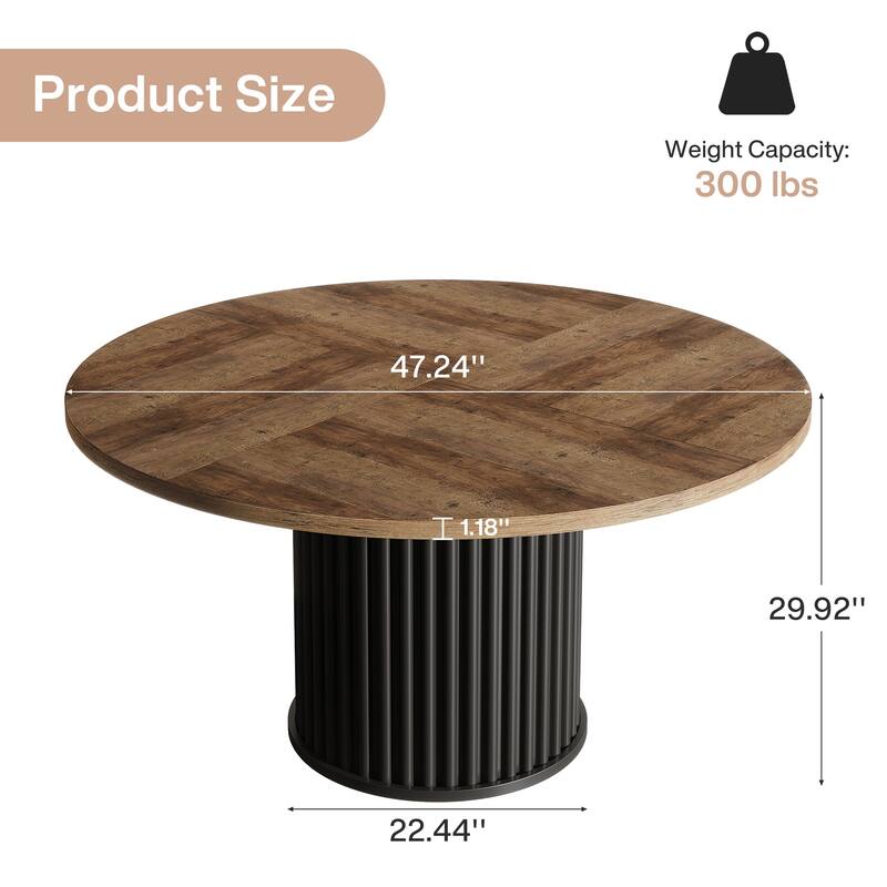 47-inches Round Dining Table for 4-6, Modern Kitchen Table with Heavy Duty Base - 47.24" W x 47.24" D x 29.92" H