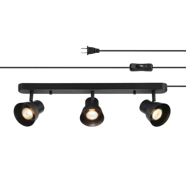 22" 3-Light Matte Black Plug-In Track Light with Pivoting Track Heads - 3.8"