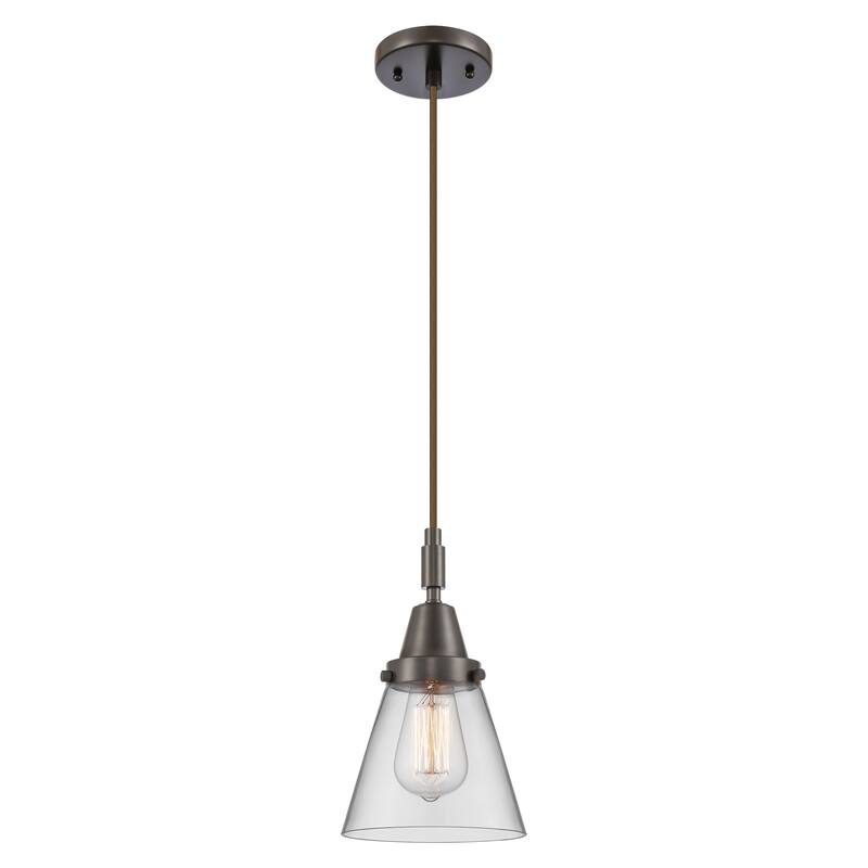 Innovations Lighting Downtown Urban - Caden Cone - 1 Light 6" Cord Hung Mini Pendant - Clear Shade/Oil Rubbed Bronze